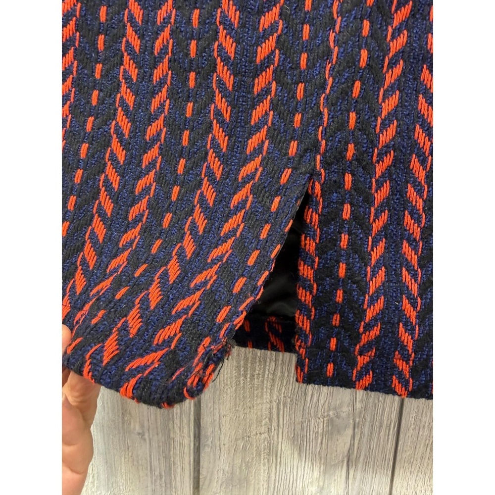 Gracia Textured Knit Mini Skirt Orange Navy Blue Chevron Pencil Skirt Lined - Picture 13 of 14